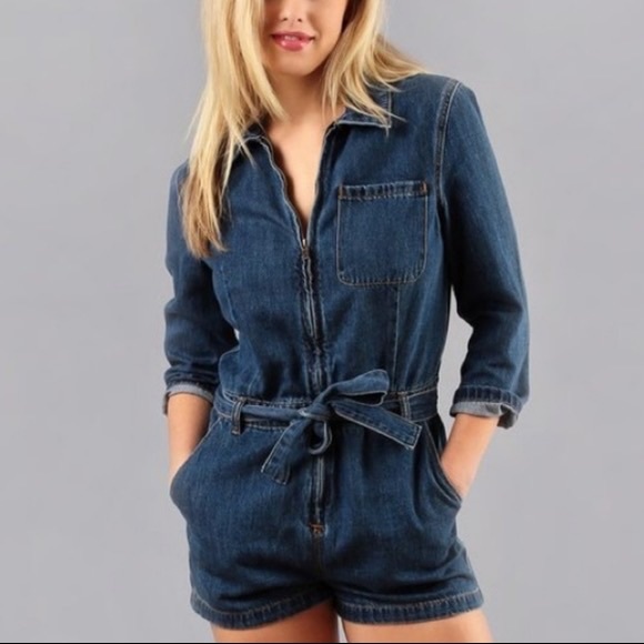 Free People Pants - Free People Zip Up Long Sleeve Denim Short Romper Size 4